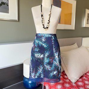 Club Monaco Leaf Print Skirt with Mesh Hemline US2   - I